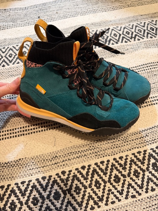 The North Face Shoes - The North Face Teal Suede Lace-Up Boots with Yellow Accents